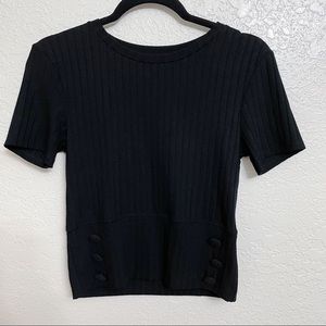 Zara Ribbed Black Button Detailed Top